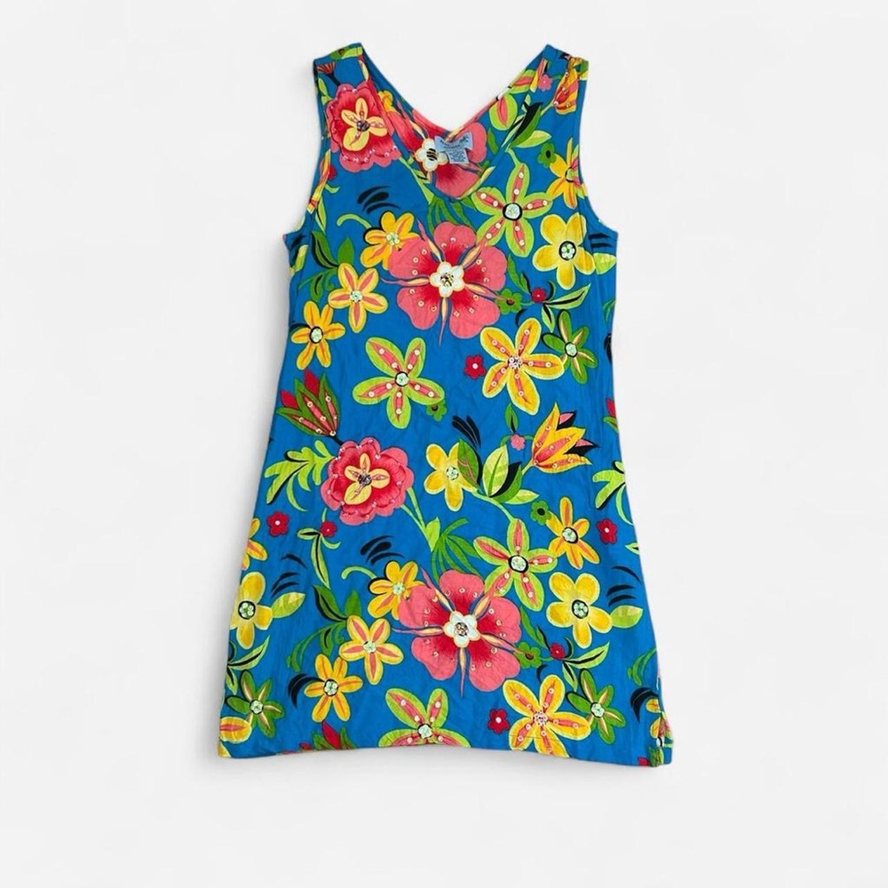 Vintage Y2K Floral Multicolor Mini Dress Size M Summer Resort Vacation 90s